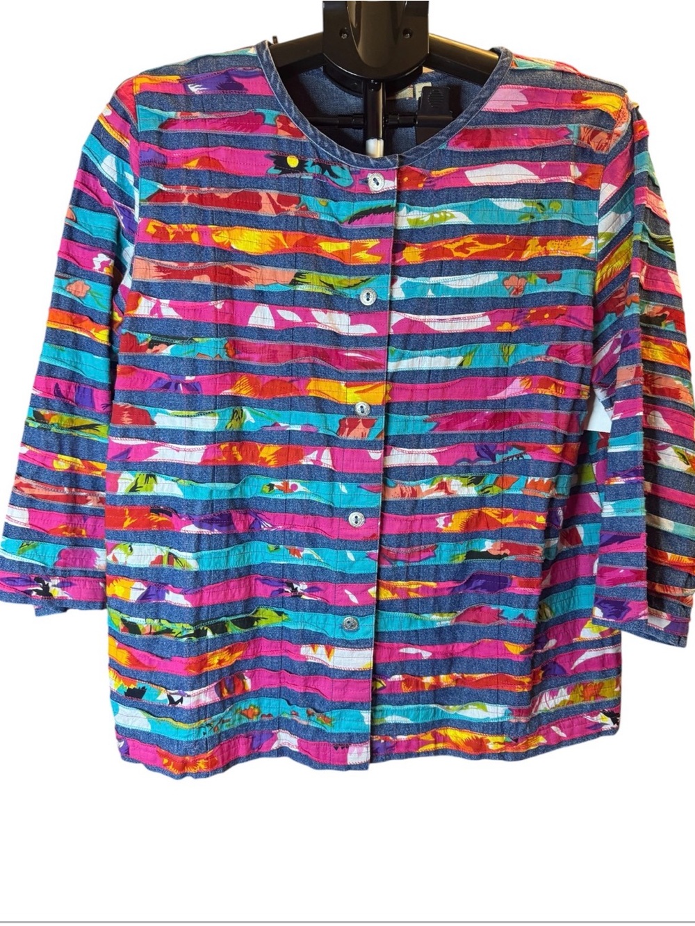 Choices Denim-Textured Color Striped Fabric Jacket Size Large
